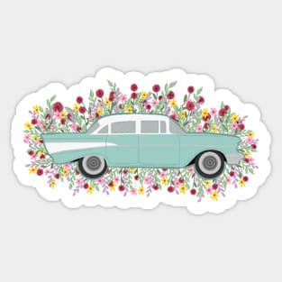 Retro Car & Flowers! Sticker